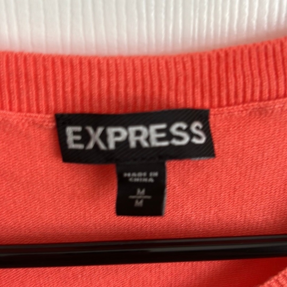 Express Knit Top Zipper Detail Short Sleeve Crew Neck Coral Size M - Picture 6 of 9